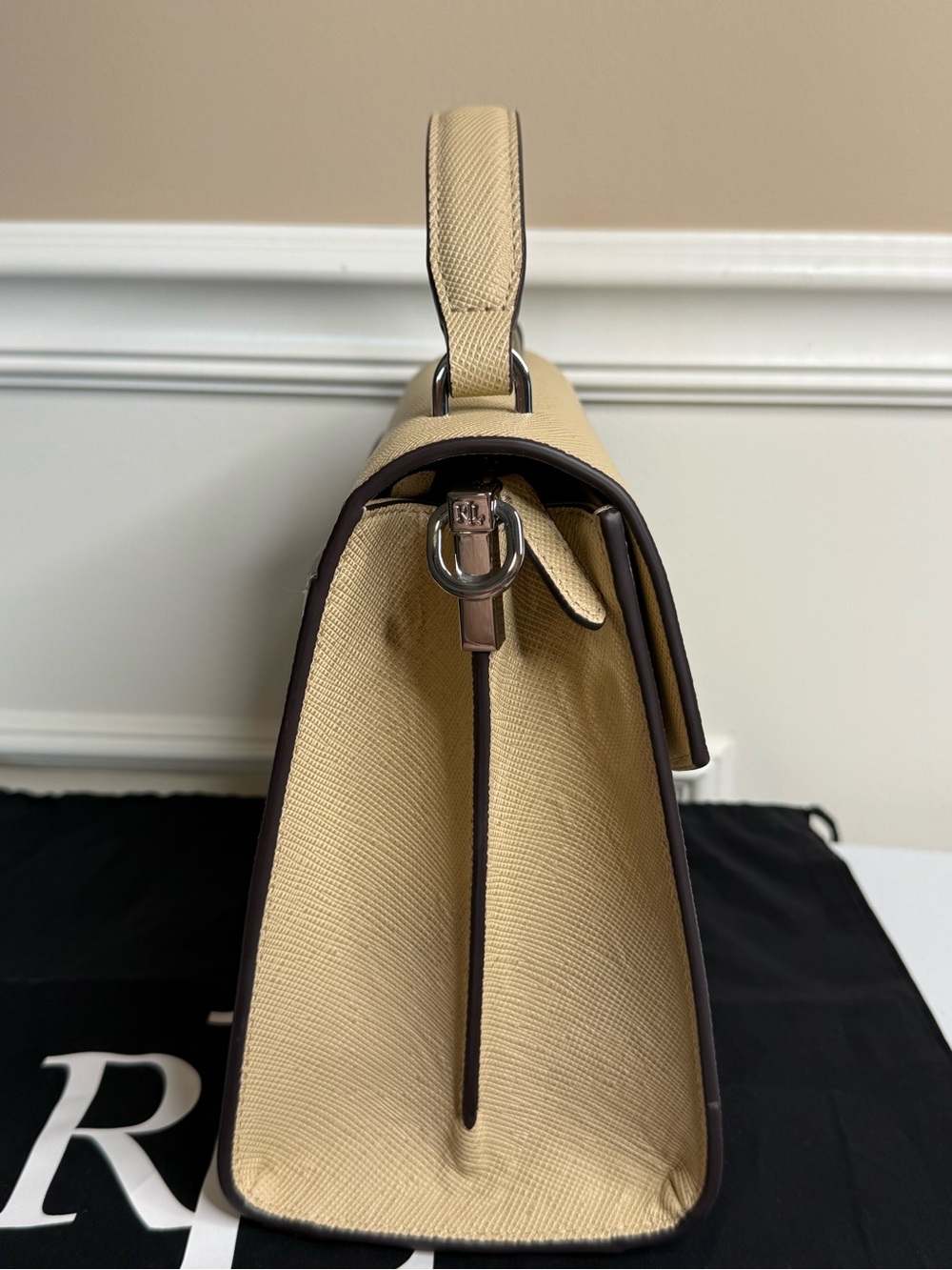 Ralph Lauren Beige Top-Handle Leather Satchel with RL Monogram - Picture 6 of 13